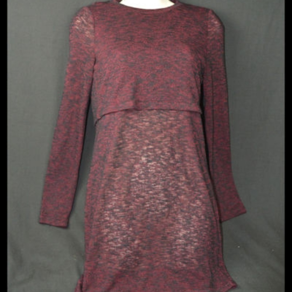 Sexy Womens H&M Divided Burgundy Long Sleeve Dress